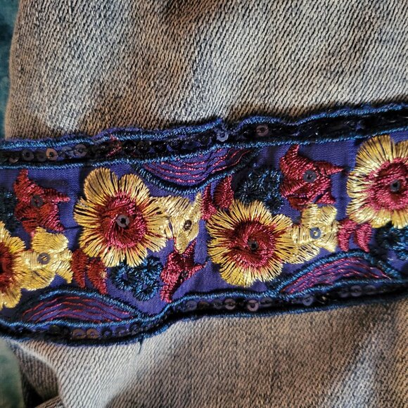 Desigual Denim Jacket Crochet Sleeve Overlay, Embroidery,  Removable Knit Collar - Picture 14 of 16